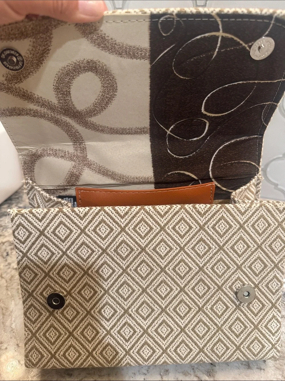 Cream and Tan Diamond-Pattern Satchel